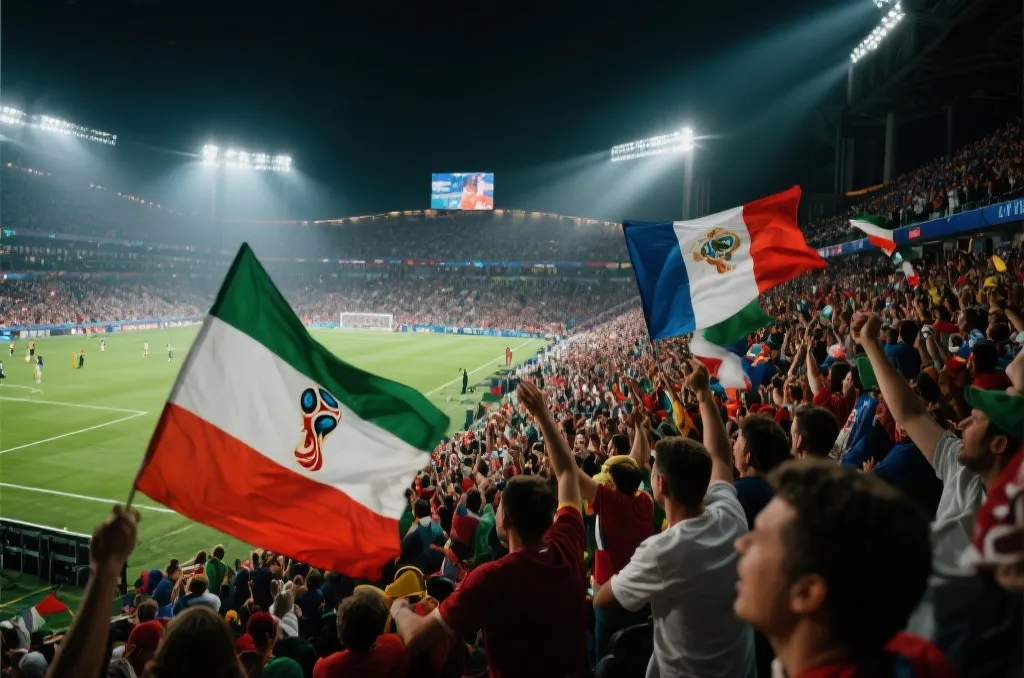世界杯看台上球迷欢呼的现场氛围